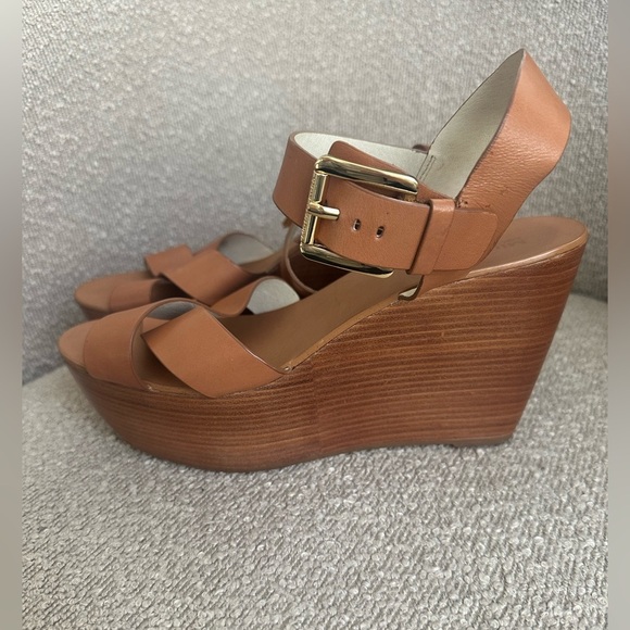 MICHAEL KORS PEGGY WEDGE LUGGAGE OPEN TOE ANKLE STRAP SANDAL SHOES size 10 - Picture 5 of 5